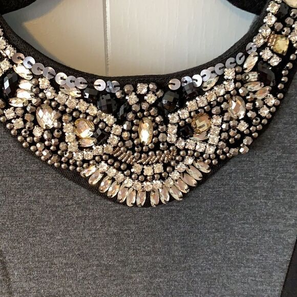 Endless Rose Embellished Neck Charcoal & Black Dress Size Small - Picture 2 of 3